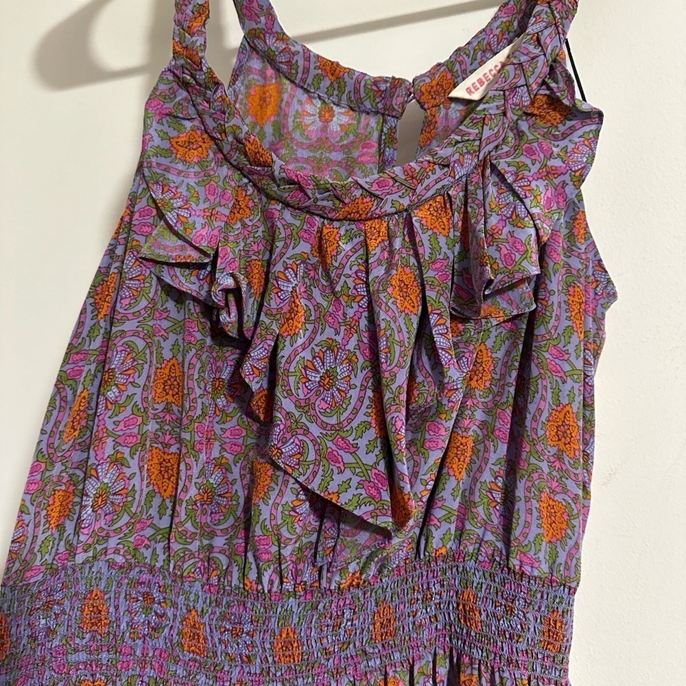 Rebecca Taylor SILK floral smocked waist summer tiered dress - Picture 3 of 7